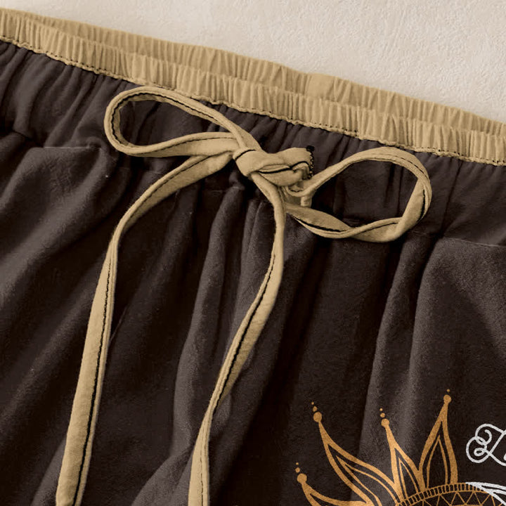 Buddha Stones Damenhose aus reiner Baumwolle mit Mandala-Muster (Sonne und Mond), elastischem Bund und Taschen - image 5