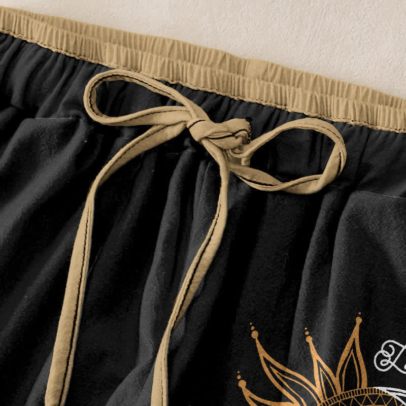 Buddha Stones Damenhose aus reiner Baumwolle mit Mandala-Muster (Sonne und Mond), elastischem Bund und Taschen - image 1