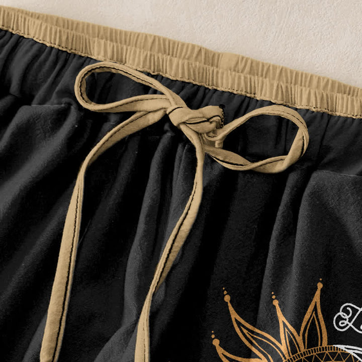 Buddha Stones Damenhose aus reiner Baumwolle mit Mandala-Muster (Sonne und Mond), elastischem Bund und Taschen - image 1