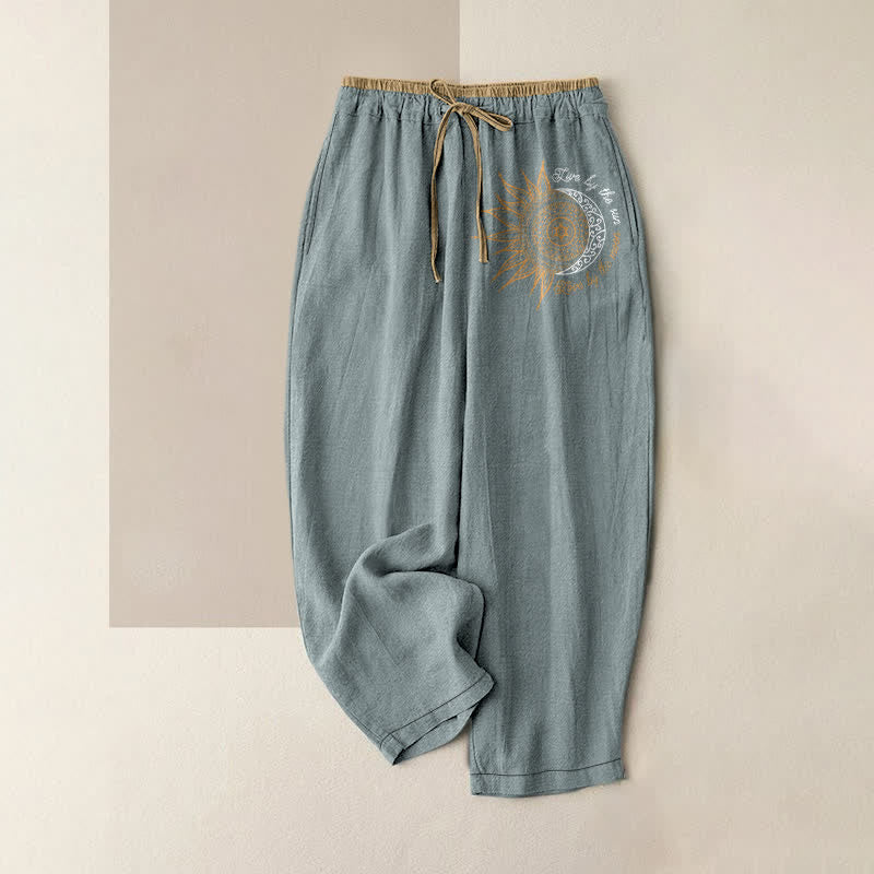 Buddha Stones Damenhose aus reiner Baumwolle mit Mandala-Muster (Sonne und Mond), elastischem Bund und Taschen - Hellblau - US16, UK/AU20, EU48 (3XL) - image 8