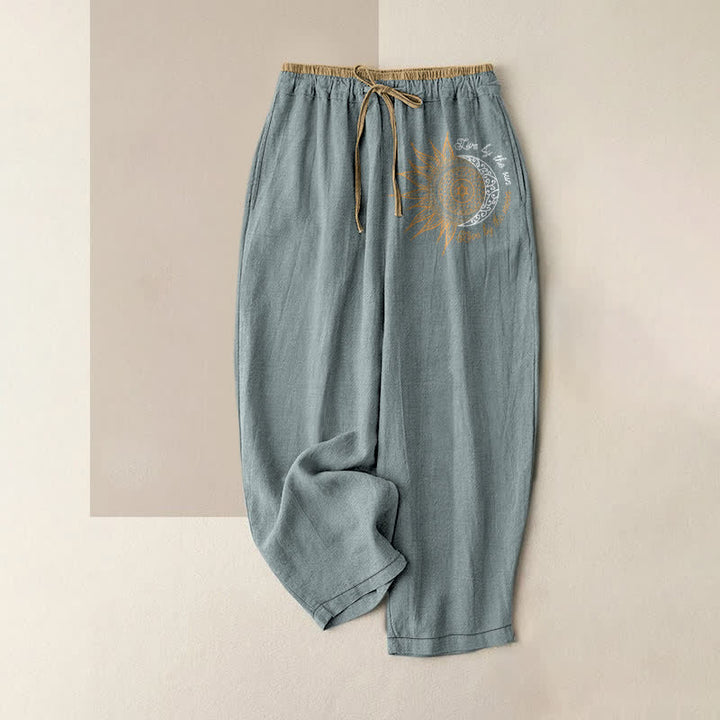 Buddha Stones Damenhose aus reiner Baumwolle mit Mandala-Muster (Sonne und Mond), elastischem Bund und Taschen - Hellblau - US16, UK/AU20, EU48 (3XL) - image 8