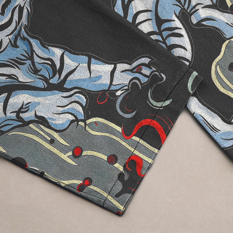 Buddha Stones Weiße Baumwollhose für Herren mit Tigerwolkenmuster, schmal zulaufendem Schnitt und Taschen - image 2