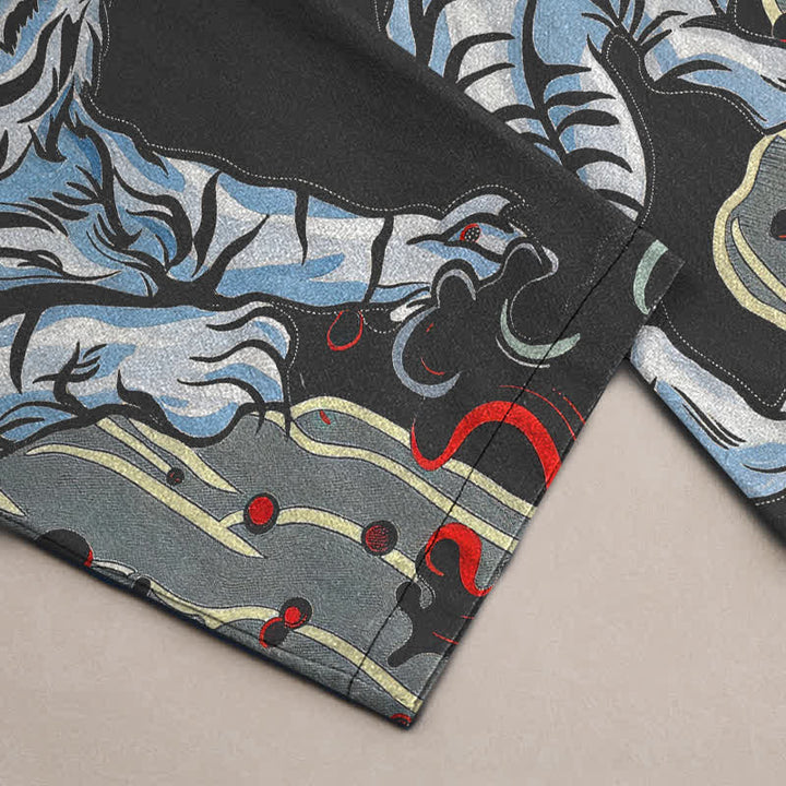 Buddha Stones Weiße Baumwollhose für Herren mit Tigerwolkenmuster, schmal zulaufendem Schnitt und Taschen - image 2