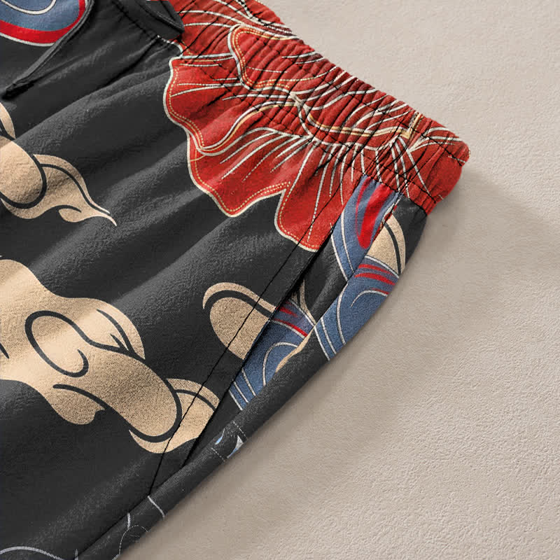Buddha Stones Weiße Baumwollhose für Herren mit Tigerwolkenmuster, schmal zulaufendem Schnitt und Taschen - image 3