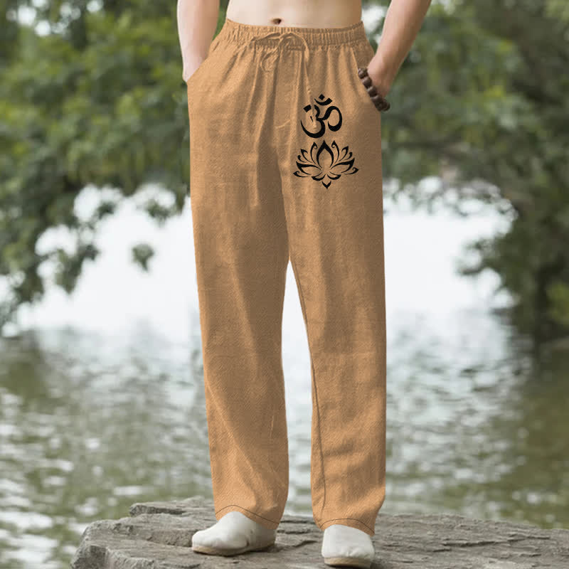 Buddha Stones Herrenhose aus Baumwolle mit Lotus-Om-Muster, schmal zulaufend und mit Taschen - Peru - US/ UK/AU50, EU60 (5XL) - image 4
