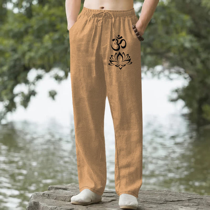 Buddha Stones Herrenhose aus Baumwolle mit Lotus-Om-Muster, schmal zulaufend und mit Taschen - Peru - US/ UK/AU50, EU60 (5XL) - image 4