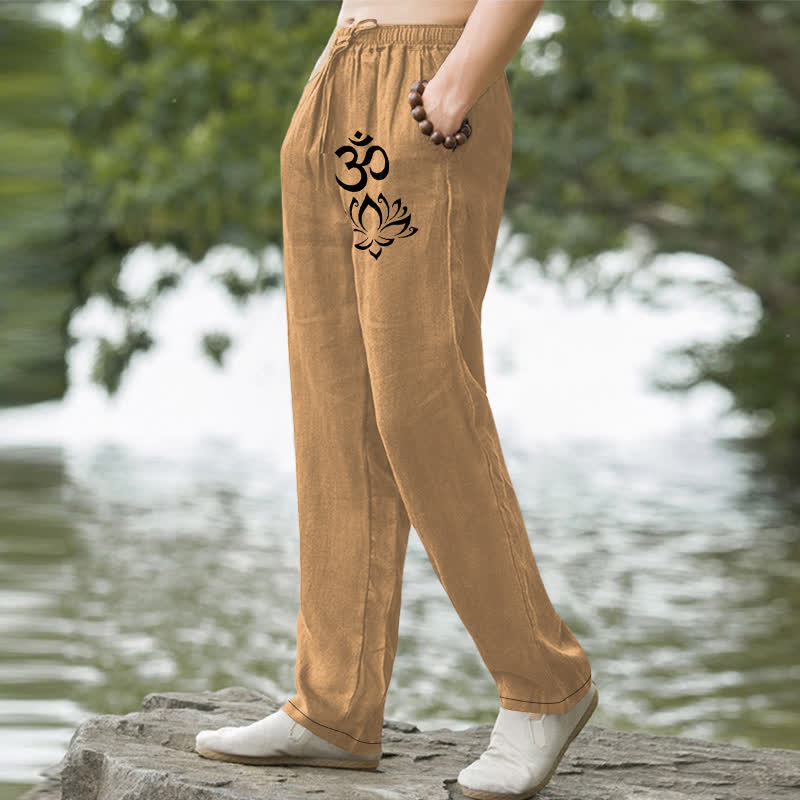 Buddha Stones Herrenhose aus Baumwolle mit Lotus-Om-Muster, schmal zulaufend und mit Taschen - image 5