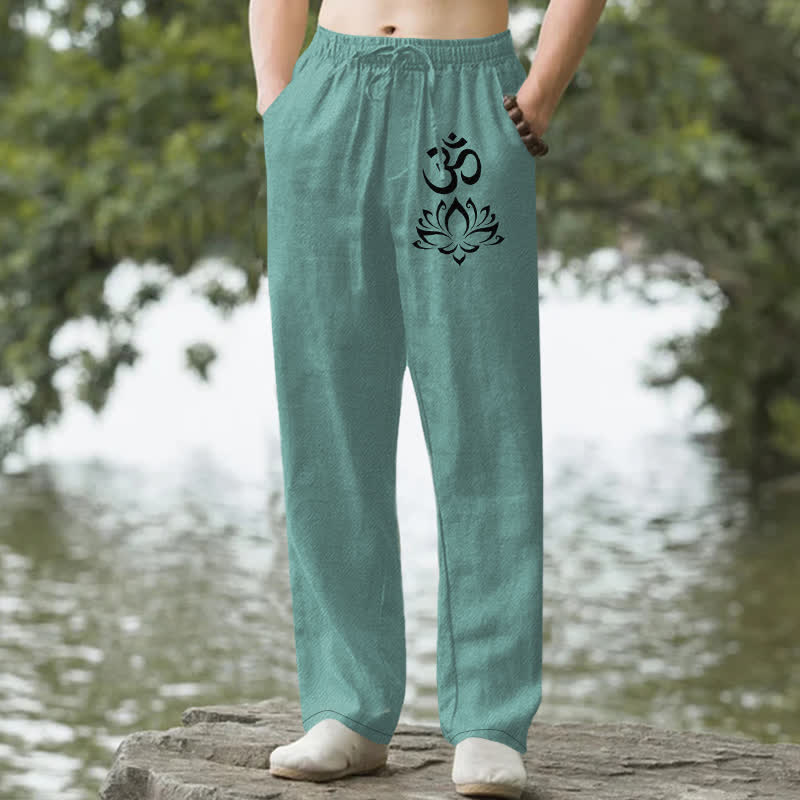 Buddha Stones Herrenhose aus Baumwolle mit Lotus-Om-Muster, schmal zulaufend und mit Taschen - Mitteltürkis - US/ UK/AU50, EU60 (5XL) - image 6