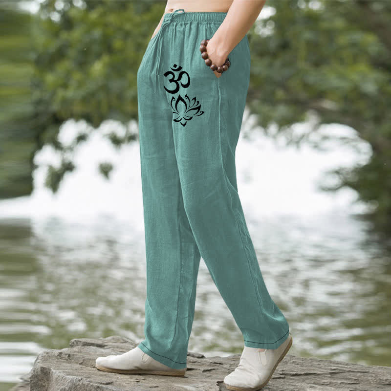 Buddha Stones Herrenhose aus Baumwolle mit Lotus-Om-Muster, schmal zulaufend und mit Taschen - image 7