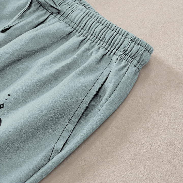 Buddha Stones Herrenhose aus Baumwolle mit Lotus-Mond-Muster, schmal zulaufend und mit Taschen - image 3