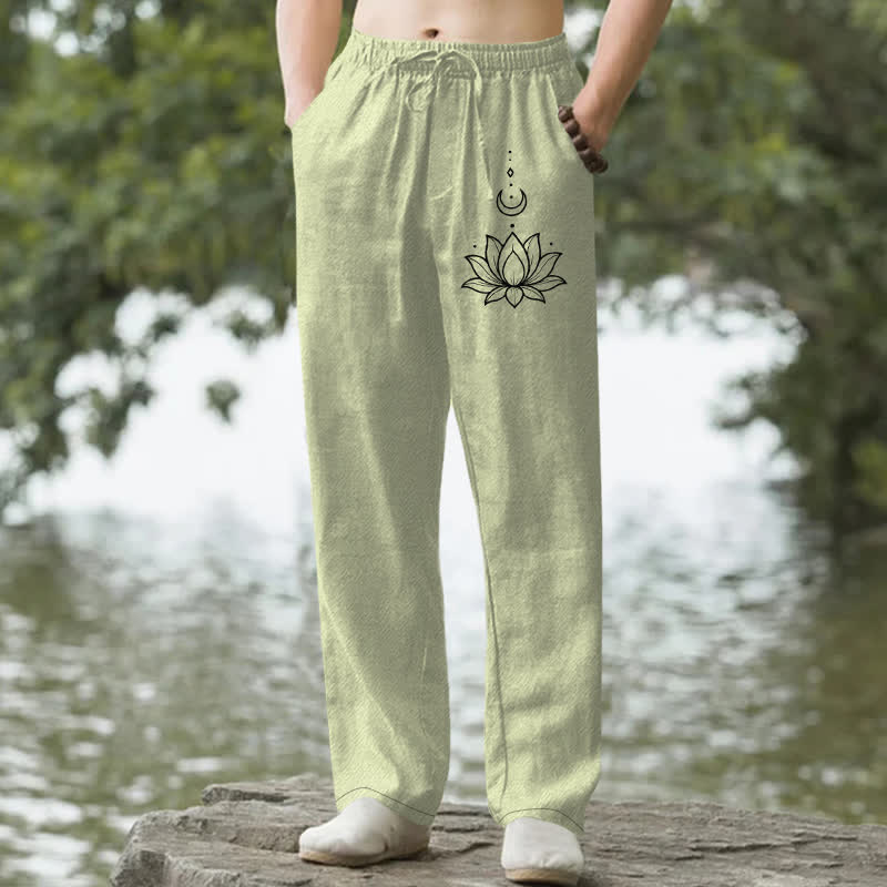 Buddha Stones Herrenhose aus Baumwolle mit Lotus-Mond-Muster, schmal zulaufend und mit Taschen - Hellgrün - US/ UK/AU50, EU60 (5XL) - image 4