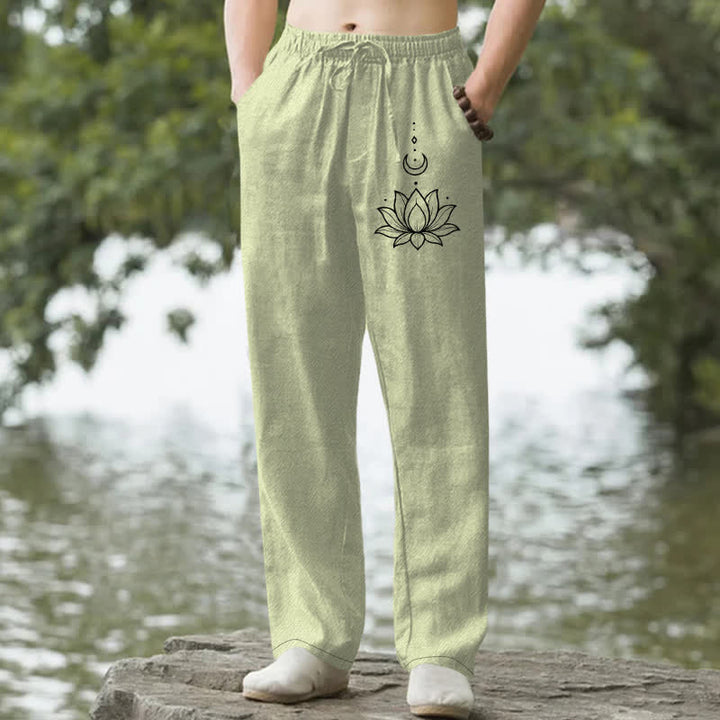 Buddha Stones Herrenhose aus Baumwolle mit Lotus-Mond-Muster, schmal zulaufend und mit Taschen - Hellgrün - US/ UK/AU50, EU60 (5XL) - image 4