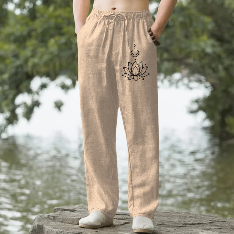 Buddha Stones Herrenhose aus Baumwolle mit Lotus-Mond-Muster, schmal zulaufend und mit Taschen - BurlyWood - US/ UK/AU50, EU60 (5XL) - image 6