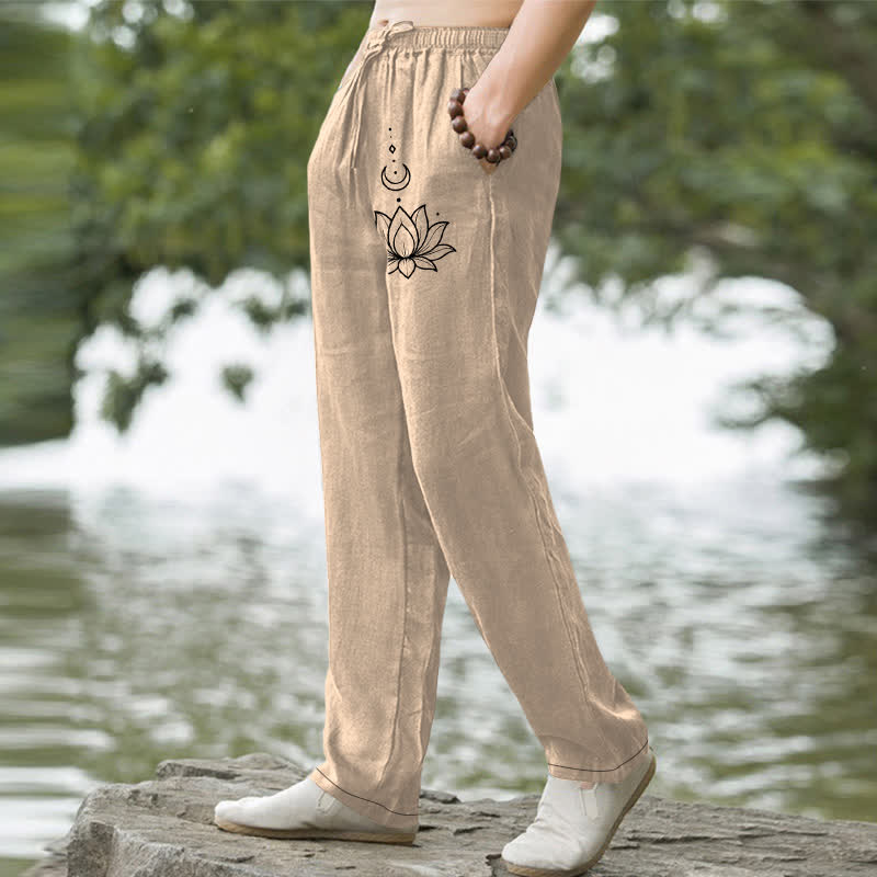 Buddha Stones Herrenhose aus Baumwolle mit Lotus-Mond-Muster, schmal zulaufend und mit Taschen - image 7