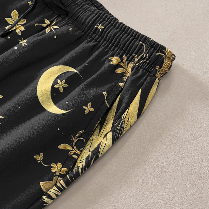 Buddha Stones Herren-Baumwollhose mit goldenem Drachen- und Wolkenmuster, schmal zulaufend und mit Taschen - image 3