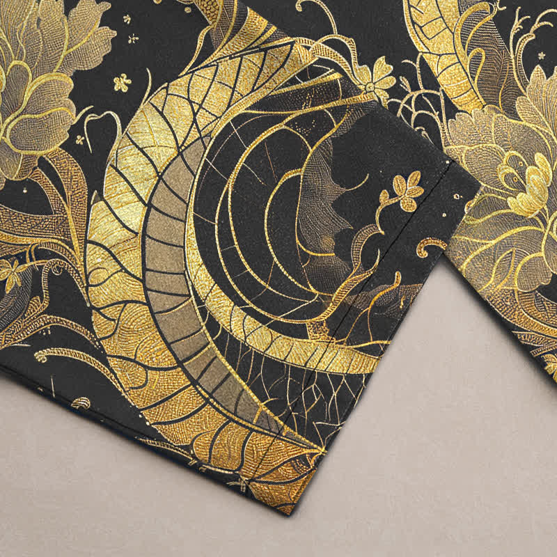 Buddha Stones Herren-Baumwollhose mit goldenem Drachen- und Wolkenmuster, schmal zulaufend und mit Taschen - image 2