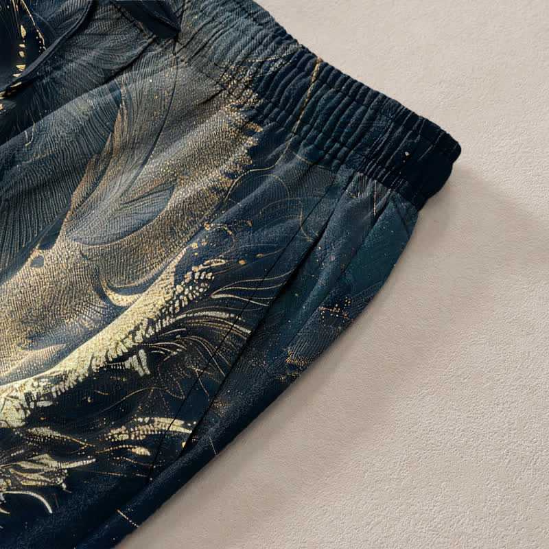 Buddha Stones Herren-Baumwollhose mit goldenem Drachenwellenmuster, schmal zulaufendem Schnitt und Taschen - image 3