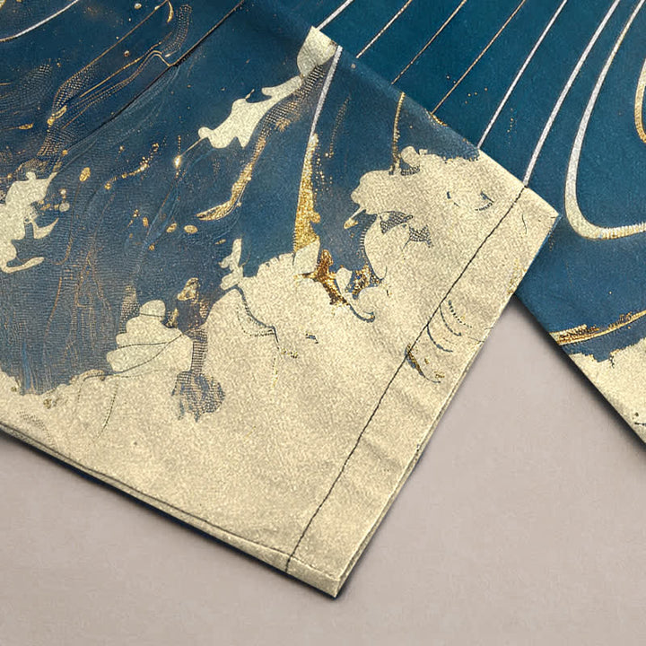 Buddha Stones Herren-Baumwollhose mit goldenem Drachenwellenmuster, schmal zulaufendem Schnitt und Taschen - image 2