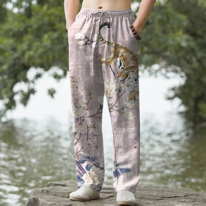 Buddha Stones Baumwollhose für Herren mit Vintage-Tiger- und Blumenmuster, schmal zulaufend und mit Taschen - Pflaume - US/ UK/AU50, EU60 (5XL) - image 6