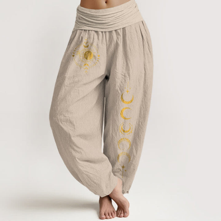 Buddha Stones Damen-Haremshose aus reiner Baumwolle mit goldenem Mondphasenmuster und elastischem Bund - Bräunen - US16, UK/AU20, EU48 (3XL) - image 14