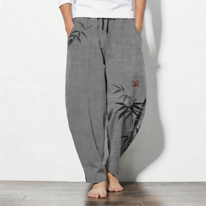 Buddha Stones Herrenhose aus reiner Baumwolle mit Bambusmuster, Kordelzug und Taschen - Grau - US/ UK/AU50, EU60 (5XL) - image 0