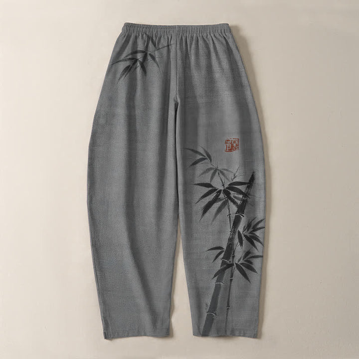 Buddha Stones Herrenhose aus reiner Baumwolle mit Bambusmuster, Kordelzug und Taschen - image 3