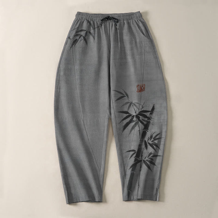 Buddha Stones Herrenhose aus reiner Baumwolle mit Bambusmuster, Kordelzug und Taschen - image 2