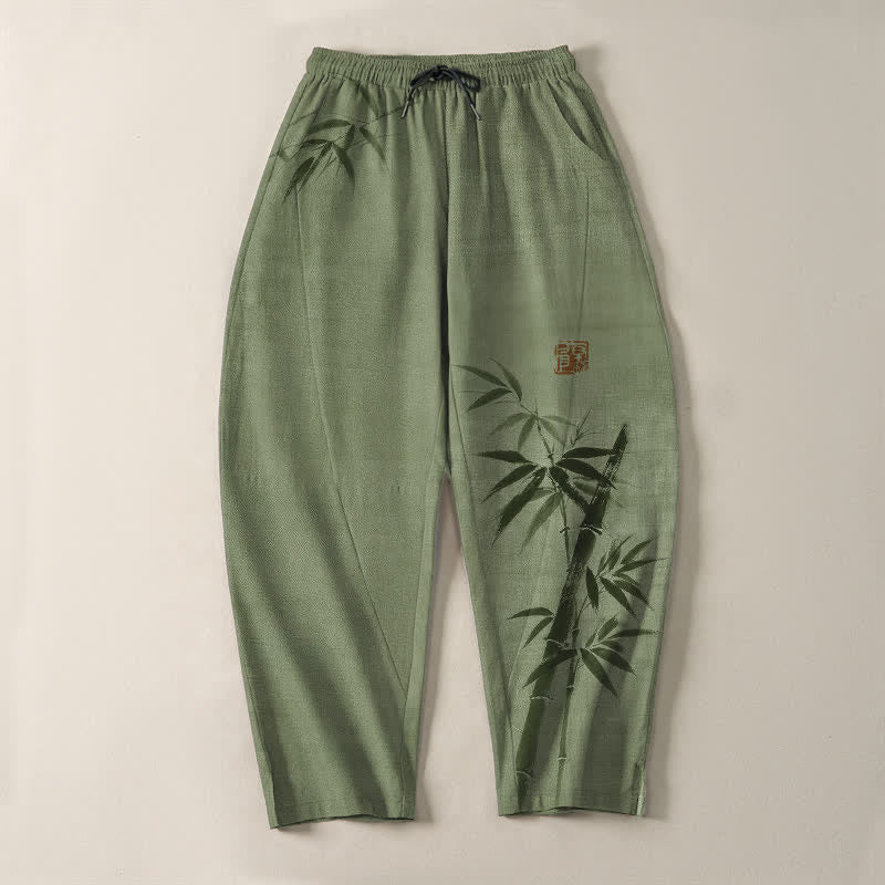 Buddha Stones Herrenhose aus reiner Baumwolle mit Bambusmuster, Kordelzug und Taschen - image 9