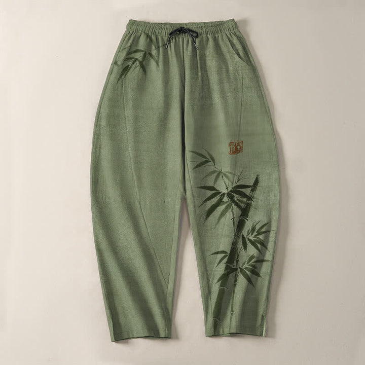 Buddha Stones Herrenhose aus reiner Baumwolle mit Bambusmuster, Kordelzug und Taschen - image 9