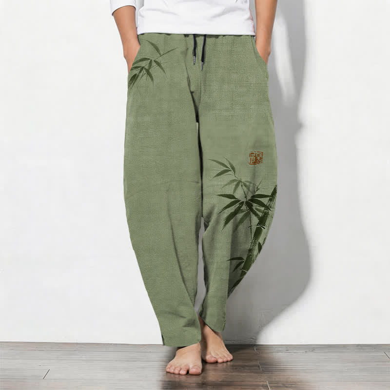 Buddha Stones Herrenhose aus reiner Baumwolle mit Bambusmuster, Kordelzug und Taschen - Olivgrün - US/ UK/AU50, EU60 (5XL) - image 7