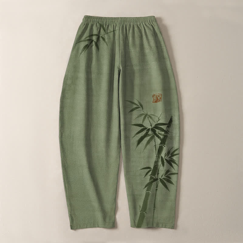 Buddha Stones Herrenhose aus reiner Baumwolle mit Bambusmuster, Kordelzug und Taschen - image 10