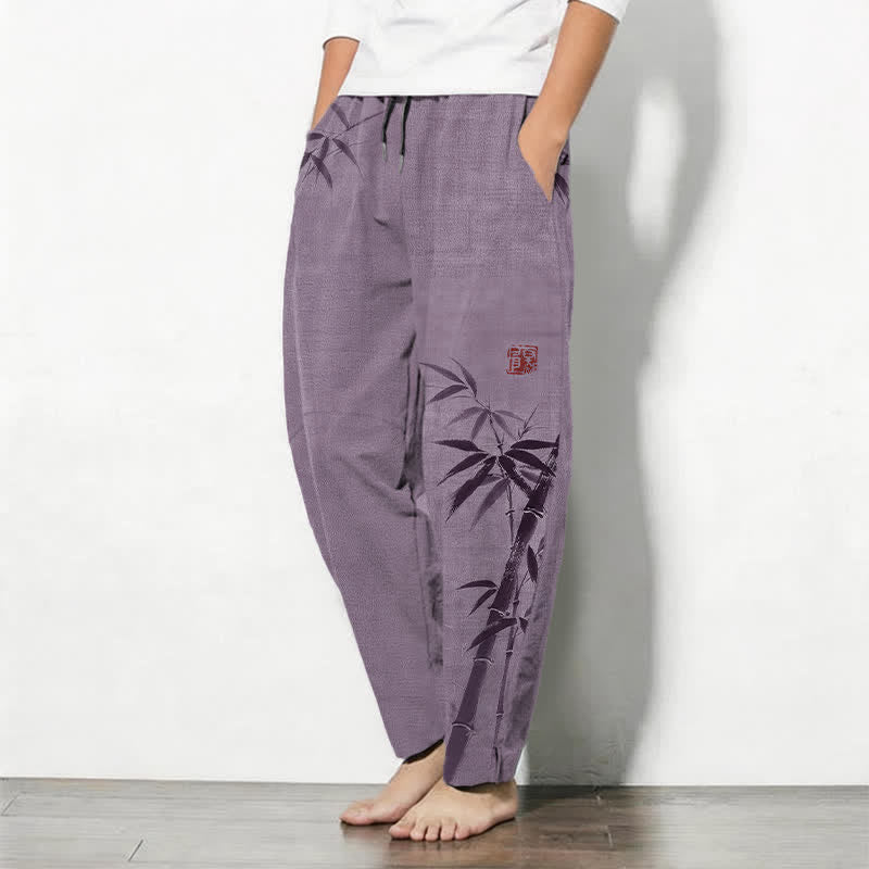 Buddha Stones Herrenhose aus reiner Baumwolle mit Bambusmuster, Kordelzug und Taschen - image 12