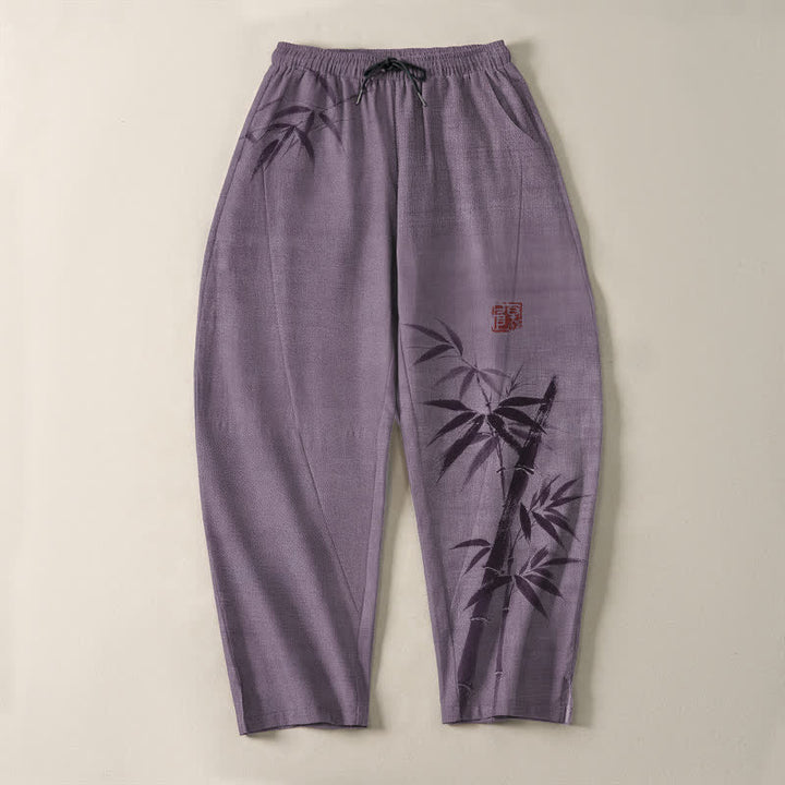 Buddha Stones Herrenhose aus reiner Baumwolle mit Bambusmuster, Kordelzug und Taschen - image 13
