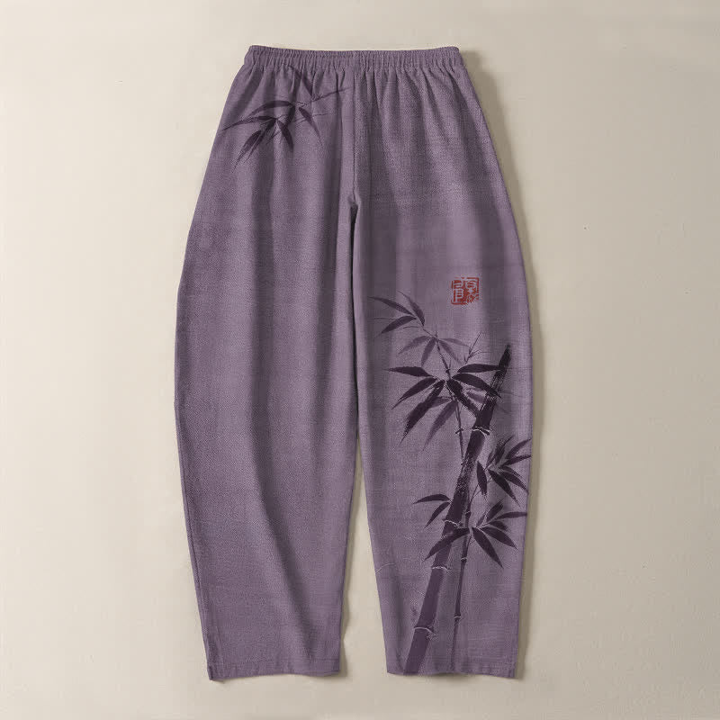 Buddha Stones Herrenhose aus reiner Baumwolle mit Bambusmuster, Kordelzug und Taschen - image 14