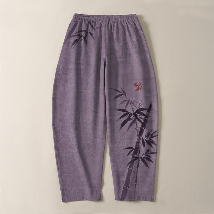 Buddha Stones Herrenhose aus reiner Baumwolle mit Bambusmuster, Kordelzug und Taschen - image 14