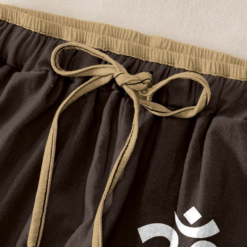 Buddha Stones Damenhose aus reiner Baumwolle mit Om-Symbolmuster, elastischem Bund und Taschen - image 1