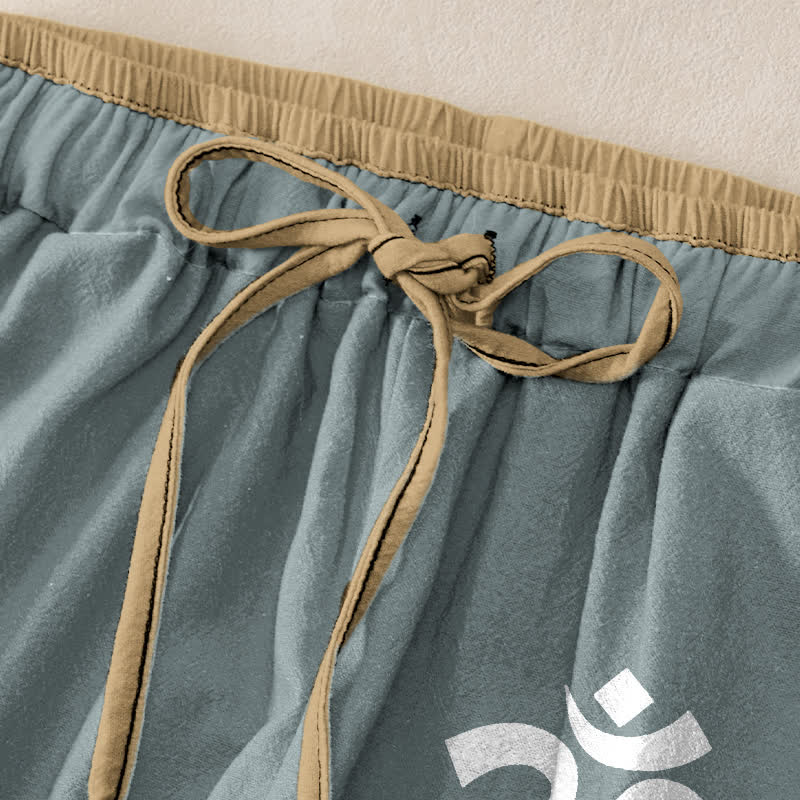 Buddha Stones Damenhose aus reiner Baumwolle mit Om-Symbolmuster, elastischem Bund und Taschen - image 9