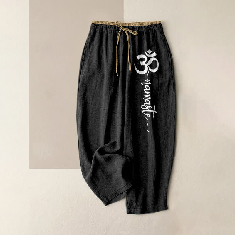 Buddha Stones Damenhose aus reiner Baumwolle mit Om-Symbolmuster, elastischem Bund und Taschen - Schwarz - US16, UK/AU20, EU48 (3XL) - image 4