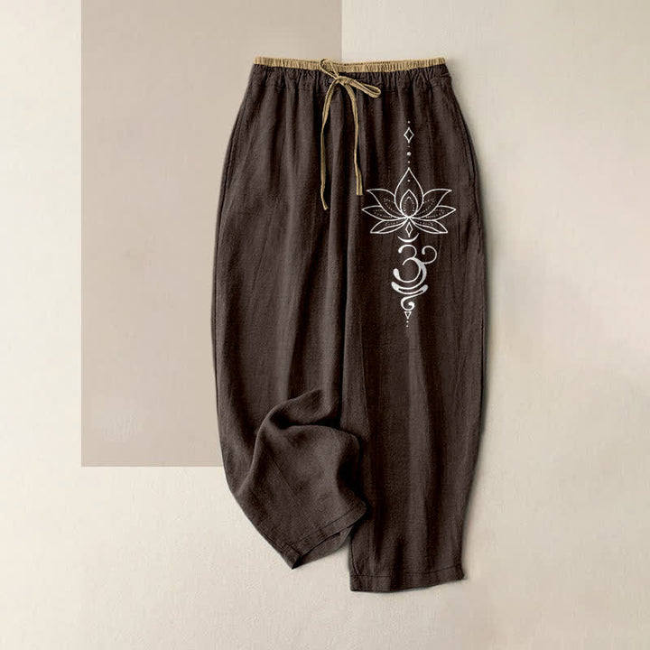 Buddha Stones Damenhose aus reiner Baumwolle mit Zen-Lotus-Om-Muster, elastischem Bund und Taschen - Sattelbraun - US16, UK/AU20, EU48 (3XL) - image 4