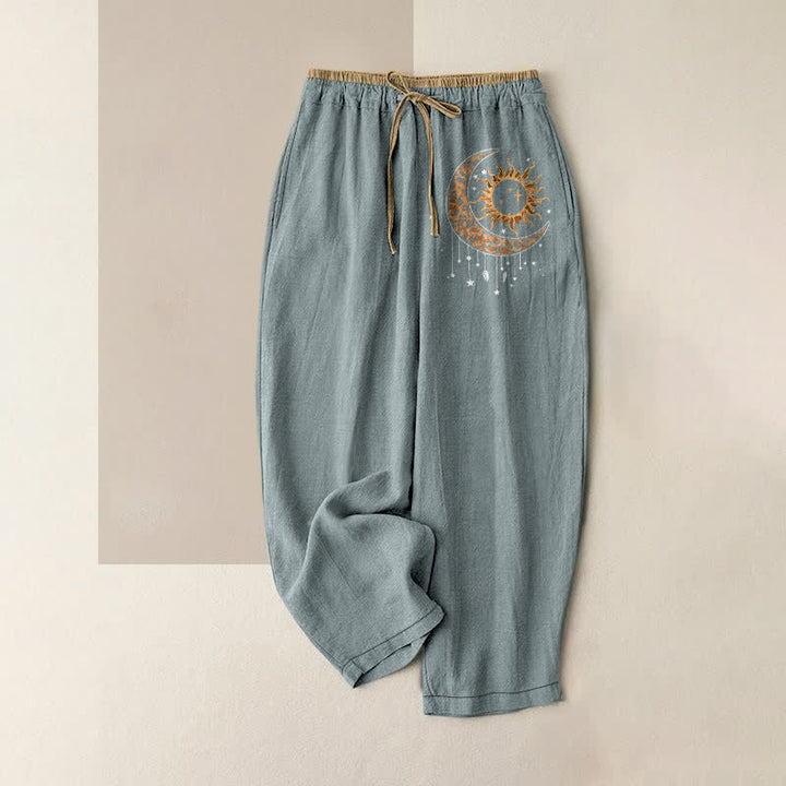 Buddha Stones Damenhose aus reiner Baumwolle mit himmlischem Sonne- und Mondmuster, elastischem Bund und Taschen - Hellblau - US16, UK/AU20, EU48 (3XL) - image 8