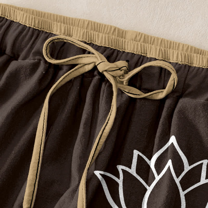 Buddha Stones Weiße Damenhose aus reiner Baumwolle mit Lotusmuster, elastischem Bund und Taschen - image 5
