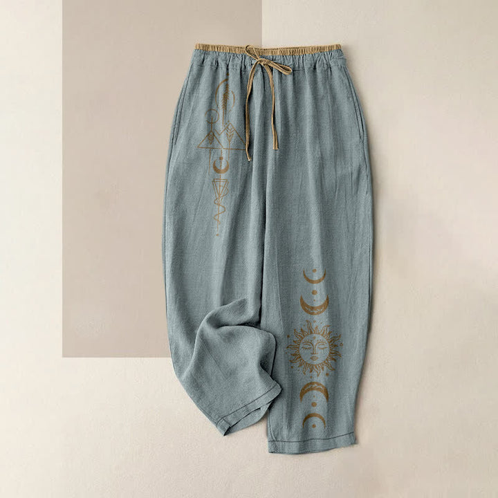 Buddha Stones Damenhose aus reiner Baumwolle mit himmlischem Sonne- und Mondmuster, elastischem Bund und Taschen - Hellblau - US16, UK/AU20, EU48 (3XL) - image 8
