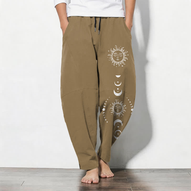 Buddha Stones Herrenhose aus reiner Baumwolle mit Sonnen- und Mondphasenmuster, Kordelzug, schmal zulaufendem Schnitt und Taschen - Peru - US/ UK/AU50, EU60 (5XL) - image 7