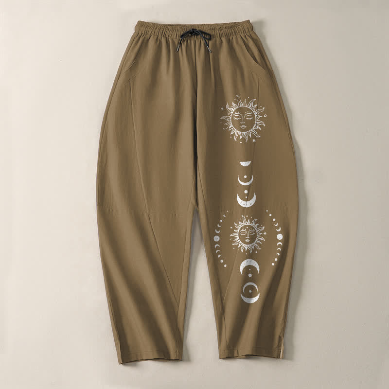 Buddha Stones Herrenhose aus reiner Baumwolle mit Sonnen- und Mondphasenmuster, Kordelzug, schmal zulaufendem Schnitt und Taschen - image 9