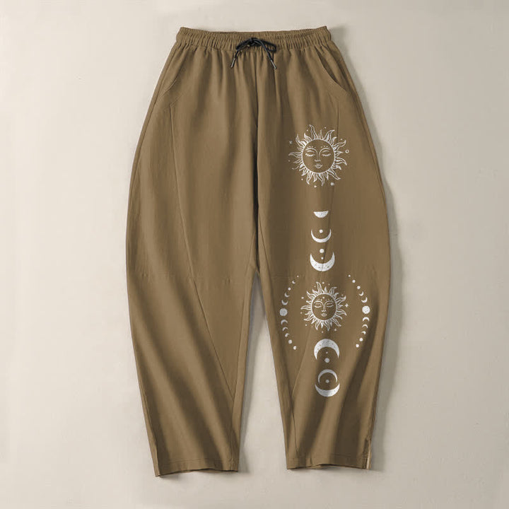 Buddha Stones Herrenhose aus reiner Baumwolle mit Sonnen- und Mondphasenmuster, Kordelzug, schmal zulaufendem Schnitt und Taschen - image 9