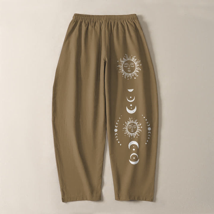 Buddha Stones Herrenhose aus reiner Baumwolle mit Sonnen- und Mondphasenmuster, Kordelzug, schmal zulaufendem Schnitt und Taschen - image 10