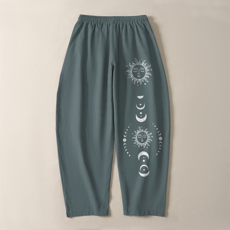 Buddha Stones Herrenhose aus reiner Baumwolle mit Sonnen- und Mondphasenmuster, Kordelzug, schmal zulaufendem Schnitt und Taschen - image 14