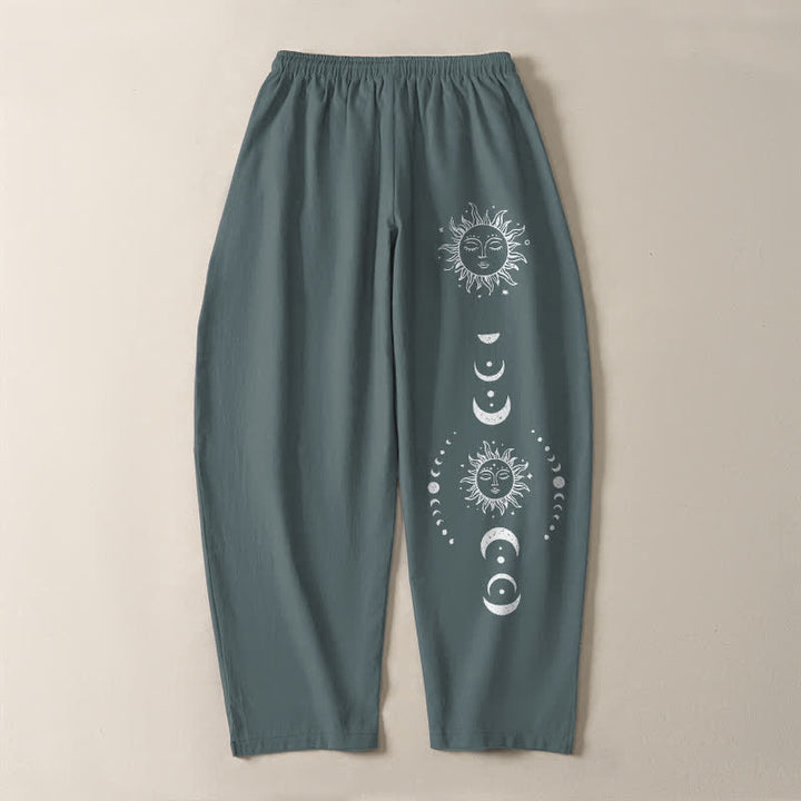 Buddha Stones Herrenhose aus reiner Baumwolle mit Sonnen- und Mondphasenmuster, Kordelzug, schmal zulaufendem Schnitt und Taschen - image 14