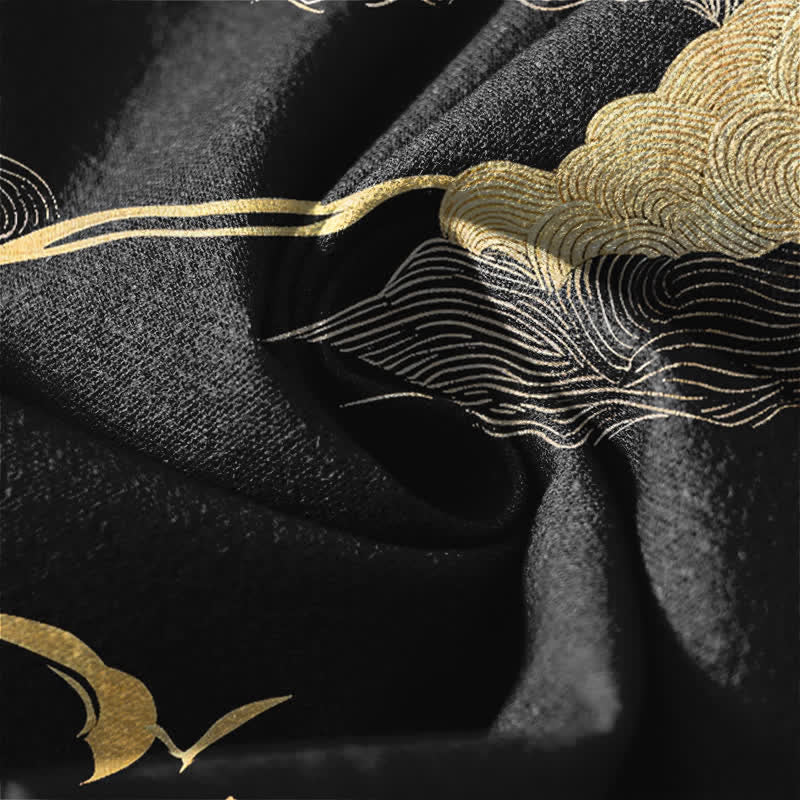 Buddha Stones Herrenhose aus reiner Baumwolle mit goldenem Wolken-Wellenmuster, Kordelzug, schmal zulaufendem Schnitt und Taschen - image 6