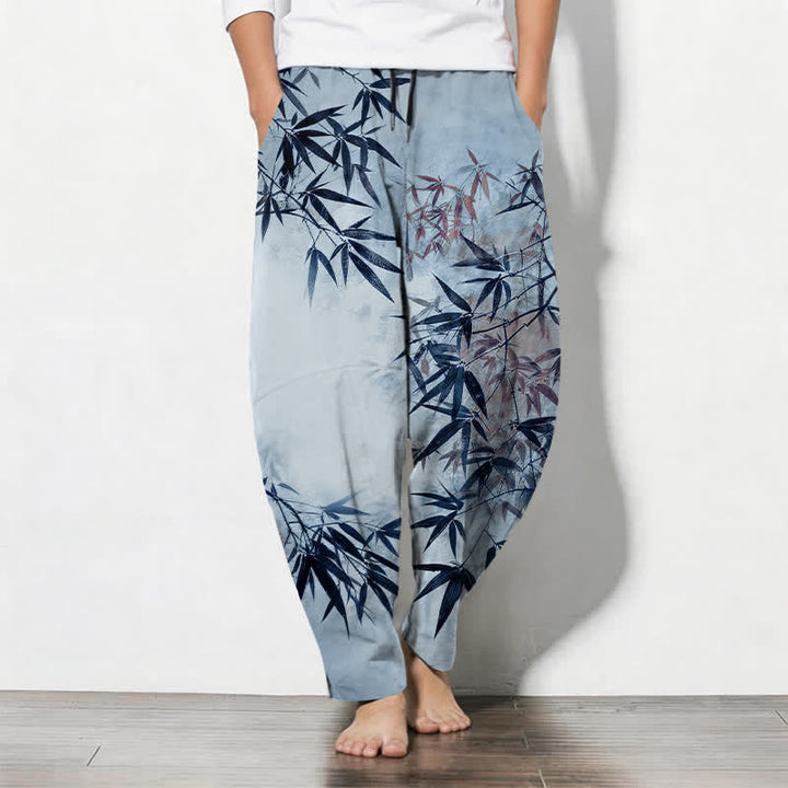 Buddha Stones Herrenhose aus reiner Baumwolle mit Bambusblattmuster, Kordelzug und Taschen - Hellblau - US/ UK/AU50, EU60 (5XL) - image 7